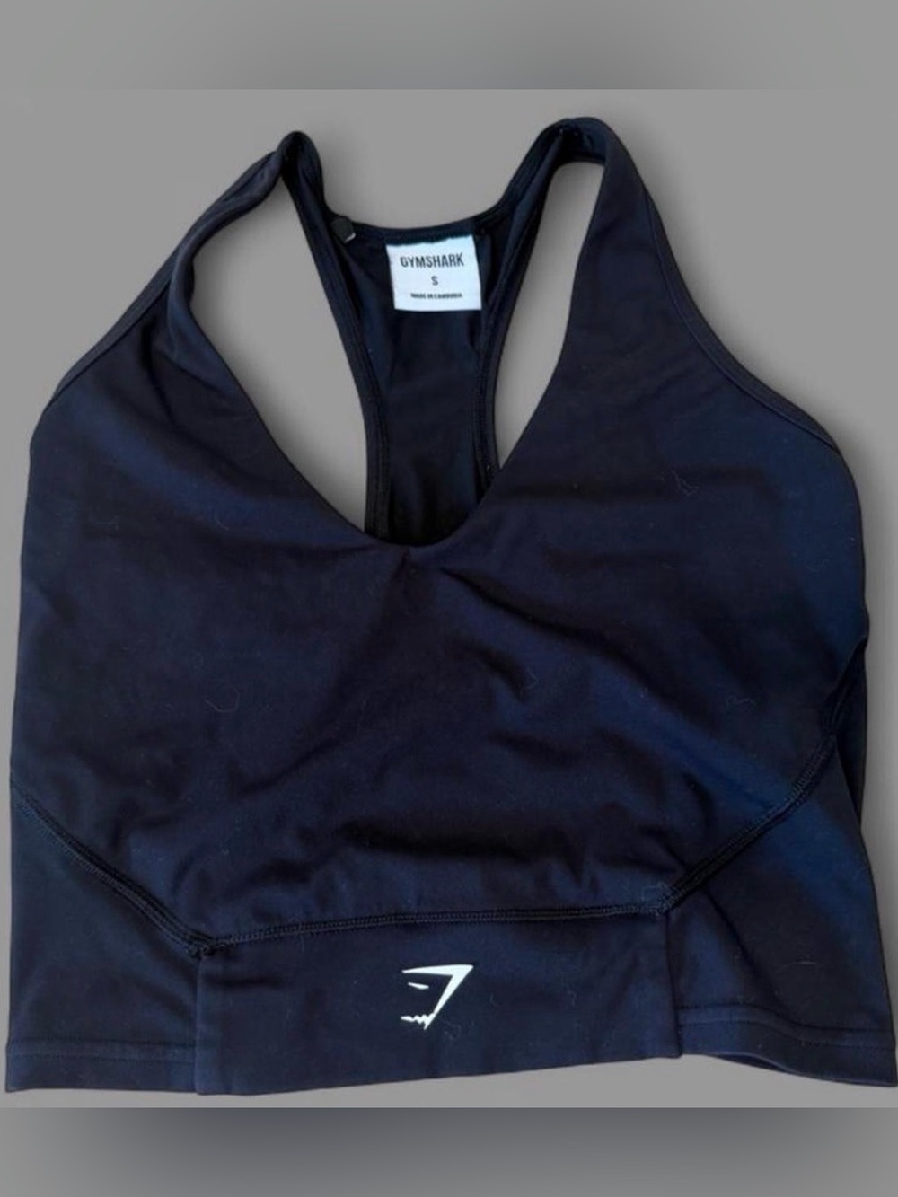Gymshark Black Racerback Sports Bra with White Logo